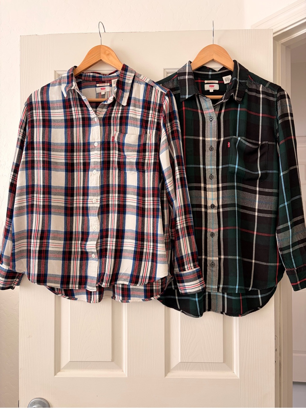 Levi's Boyfriend Fit Plaid Button-Down Shirts - White/Red/Blue & Black/Green